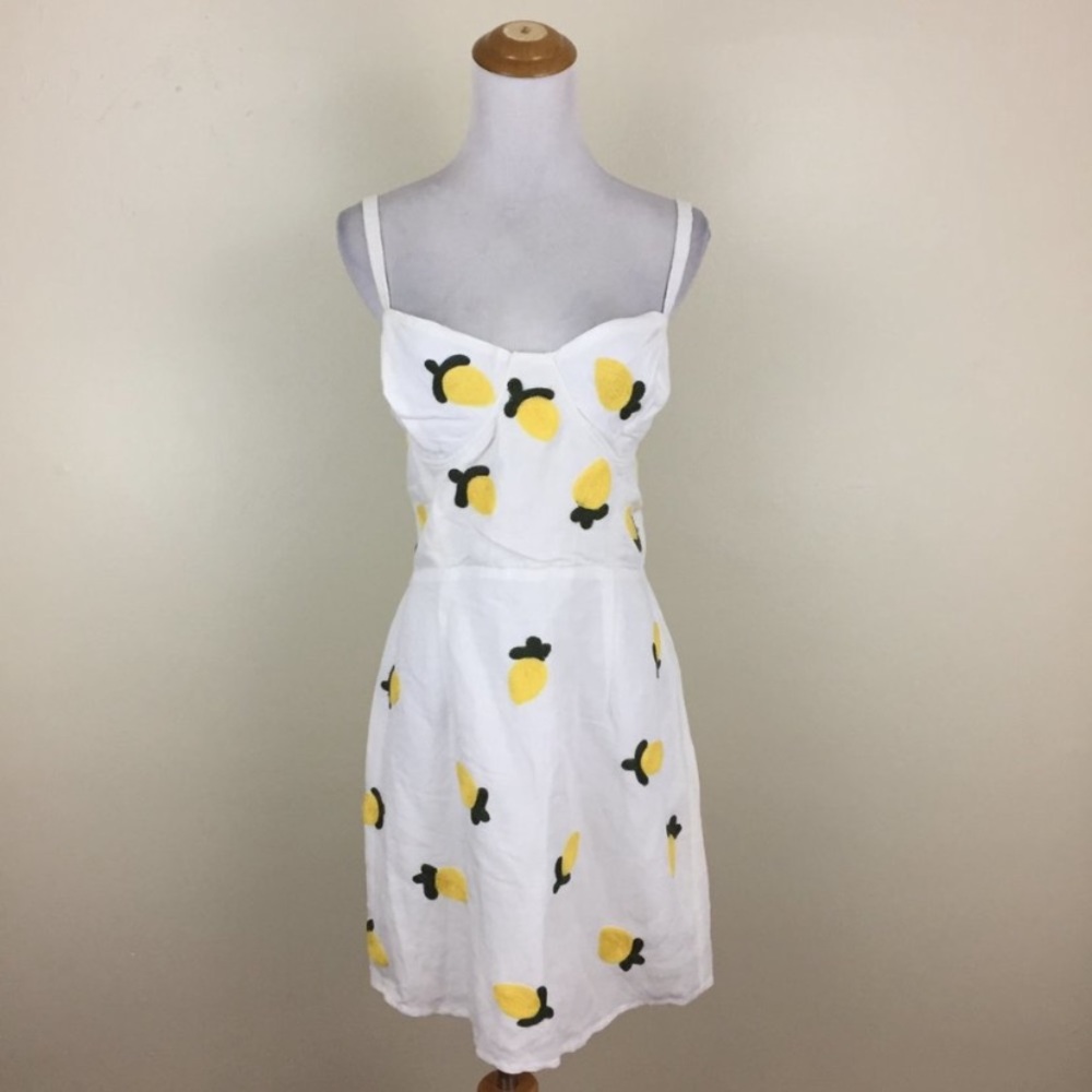 NEW Anthropologie Red Carter Linen Lemon Embroidered Mini Dress - Picture 11 of 16